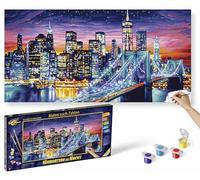 Schipper 609220862 - Pintura por números Manhattan por la noche - Pinturas para adultos, incluye pinceles y pinturas acrílicas, 40 x 80 cm