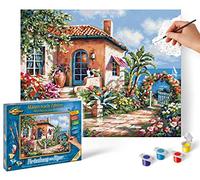 Schipper 609240795 - Pintura por números - Casa de Vacaciones Junto al mar - Pinturas para Adultos, Incluye Pinceles y Pinturas acrílicas, 24 x 30 cm