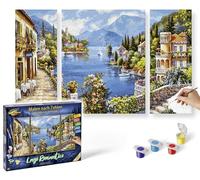 Schipper 609260818 Lago Romantico - Pintura por números para Adultos, Incluye Pinceles y Pinturas acrílicas, tríptico, 50 x 80 cm