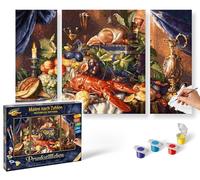 Schipper 609260864 Pintura por números - Bodegón de bodegón - Pinturas para adultos, incluye pinceles y pinturas acrílicas, tríptico, 50 x 80 cm