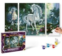 Schipper 609260866 - Pintura por números - Unicornio en el Bosque Encantado - Pinturas para Adultos Incluye Pinceles y Pinturas Acrílicas Tríptico 50x80 cm