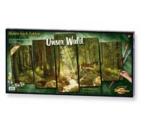 Schipper 609450832 - Pintura por números - Nuestro Bosque - Pinturas para Adultos, Incluye Pinceles y Pinturas acrílicas, 5 Cuadros, Clase Magistral políptica, edición Profesional, 132 x 72 cm