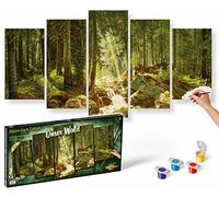 Schipper 609450832 - Pintura por números - Nuestro Bosque - Pinturas para Adultos, Incluye Pinceles y Pinturas acrílicas, 5 Cuadros, Clase Magistral políptica, edición Profesional, 132 x 72 cm