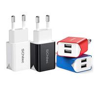 SCHITEC Cargador USB de 2 Puertos, Pack de 4 Piezas Coloridas 5V/2.1A. Adaptador de Viaje Mural para iPhone X, 8, para Samsung Galaxy Note 8, S9, S8, Tablets y más.