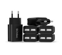 SCHITEC Cargador USB, Pack de 6 Unidades con 2 Puertos 5V/2.1A Cada una. Adaptador de Viaje portátil para iPhone 12, 11, 8, para Samsung Galaxy, Huawei, Xiaomi y más. Color Negro.
