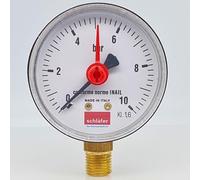 Schläfer 0930166 | Manómetro hidráulico vertical conexión radial 1/4" escala 0-10 bar de 63 mm para instalaciones térmicas aire agua indicador presión hidráulica