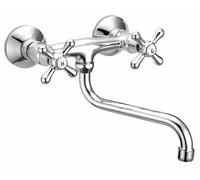 Schläfer 3460110 | Grifo de pared de cocina para fregadero, lavadero y lavabo baño de pared con pomos antiguos, caño giratorio universal en "S" 200 mm