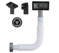 Schläfer 439400 | Kit sifón de desbordamiento universal para fregadero y lavabo, con conexión vertical y horizontal, rectangular y redondo, tubo de desagüe flexible ajustable de 150 a 280 mm