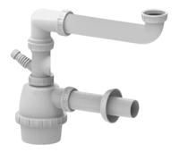 Schläfer 4395311 | Sifón universal 1 1/2 - diam. 40 mm con toma de lavadora, regulable en altura, ahorro de espacio, rápido y fácil de limpiar, Sifón de brida que ahorra espacio blanco.