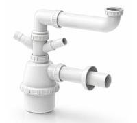 Schläfer 4395321 | Sifón universal con forma de botella que ahorra espacio para fregaderos de 1 pila 1"1/2 con 2 conexiones para lavavajillas - Salida de 40 mm de diámetro, desagüe lavabo de una