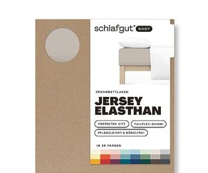 schlafgut Easy Jersey Elastane Fitted Sheet Made of Super Soft Cotton with 5% Elastane, Flexfit Rubber for a Wrinkle-Free fit, Oeko Tex Certified (Sand Mid, S 90x190cm - 100x220cm)