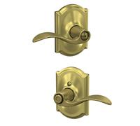SCHLAGE F40 Acc 608 CAM - Manija Accent con moldura Camelot para cama y baño, latón satinado Lock Company