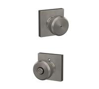 Schlage F40 BWE 619 COL Bowery Door Knob with Collins Trim, Bed & Bath Privacy Lock, Satin Nickel