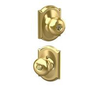SCHLAGE F51A PLY 605 CAM Camelot Collection - Pomo de entrada con llave Plymouth, latón brillante