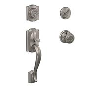 Schlage F60 V Cam 619 GEO Camelot Handle Set con georgiana Perilla Interior, Níquel satinado
