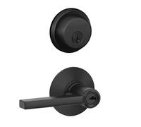 Schlage FB50 N G LAT 622 - Cerrojo de seguridad de un solo cilindro y palanca de entrada Latitude con llave, negro mate