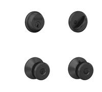 Schlage FB50N G BWE 622 - Cerrojo de seguridad de un solo cilindro y perilla de entrada con llave, negro mate