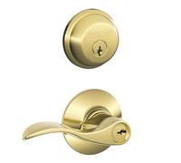 SCHLAGE FB50N V Acc 505 B60 - Cerrojo de seguridad de un solo cilindro y palanca de entrada con llave F51 con llave igual, acabado de latón brillante Lock Company