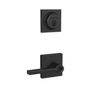 Schlage FB55N G LAT 622 COL - Cerrojo de seguridad de un solo cilindro y palanca Latitude de entrada con llave con moldura Collins, negro mate