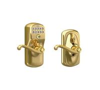 Schlage FE595 PLY 505 FLA Plymouth Keypad Entry with Flex-Lock and Flair Style Levers, Bright Brass by Schlage Lock Company