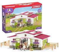 Schleich 42344 Horse Club Establo con Jinete y Caballos, Juego de 97 Piezas con 2 Figuras de Caballos, Figura del Jinete y Muchos Accesorios, Juguete para niños a Partir de 5 años