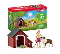 Schleich Farm World | Caseta para Perro 42376 | Set con caseta, niña y Accesorios | Juguete de Granja para niños y niñas Desde 3 años | 11 Piezas | Solo en Amazon