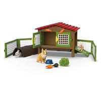 Schleich Farm World | Conejero 42728 | Set con 3 Conejos, Comida y Muchos Accesorios | Figuras detalladas de Animales | Juguetes de Granja para niños a Partir de 3 años | Juego de 17 Piezas