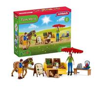 Schleich Farm World 42528 - Set de Puesto de Venta Sunny Day - Tenderete Móvil, 2 Granjeros, Caballo y Accesorios - Complemento para la Granja de Juguete - Juguetes para Niños de 3 Años o Más