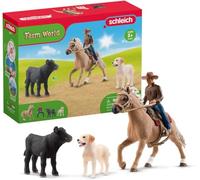 Schleich Farm World | Equitación Western 42578 | Set de Granja con Cowboy, Caballo, Ternero y Perro con Brida y Silla | Accesorios de Rodeo Western | Juguete de Granja Desde 3 años | Set de 6 Piezas