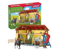 Schleich Farm World | Establo 42485 | Set con establo, 2 Caballos, 5 Animales más, 2 granjeros, tobogán, balancín & Accesorios | Idea Regalo niños | Juguete Granja Desde 3 años | 82 Piezas