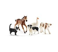 schleich FARM WORLD | Pack de Animales de Granja 42386 | Set con ternero, potrillo, gato, perro y ganso | figuras realistas para niños desde 3 años | 5 piezas | solo en Amazon