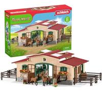 Schleich FARM WORLD - Set de Establo de Schleich, 96 Piezas - Incluye Figura de Jinete, 2 Caballos y Accesorios para la Granja de Juguete - Juguetes para Niños de 3 Años o Más