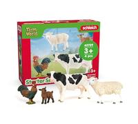 Schleich Farm World | Set de Inicio Granja 42729 | con Cabra, Vaca, Oveja y Gallo | Figuras de Animales detalladas y coleccionables | Juguete de Granja para niños a Partir de 3 años | Set de 4 Piezas