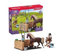 Schleich Horse Club 42438 - Set de Lavadero de Caballos, 19 Piezas - Incluye Jinete, Caballo, Manguera y Accesorios - Animales de Juguete Coleccionables - Juguetes para Niños de 5 Años o Más