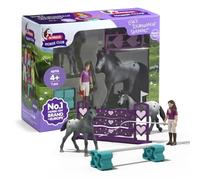 Schleich Horse Club | Entrenamiento de Lisa para el Torneo 42776 | Set con Caballo, Potro, Figura articulada Lisa, obstáculos & Accesorios de equitación | Juguete Caballos Desde 5 años | 7 Piezas