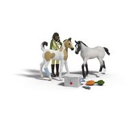 Schleich Horse Club | Kit de Primeros Auxilios de Sarah 42777 | Incluye 2 Potros, Figura de Sarah y Accesorios | Juguete Educativo para niños y niñas a Partir de 5 años | Set de 8 Piezas