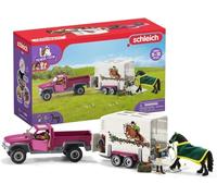 Schleich Horse Club | Pick-up con Remolque para Caballos 42346 | Set con vehículo, Remolque, Caballo, 2 Figuras humanas y Accesorios | Juguete de Caballos & Regalo para niños | Set de 38 Piezas