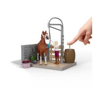 Schleich Set Zona de Lavado de Caballos 42792 – Caballo, agua real, bomba, 26 piezas