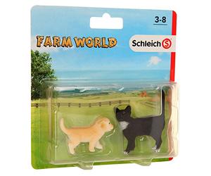 Schleich - Set 2 figuras de Farm Life. Cachorro Golden Retriever y Gato