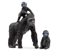 Schleich Wild Life | Familia de gorilas 42601 | Madre Gorila con 2 crías | Figuras de Animales realistas | Regalo para niños y niñas | decoración de cumpleaños | Set de 3 Piezas | +3 años