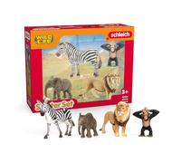 Schleich Wild Life | Set Inicial África 42721 con Elefante, Cebra, león y Mono | Figuras de Animales | Juguete de Zoo o decoración Safari | Regalo para niños Desde 3 años | Set de 4 Piezas