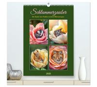 Schlummerzauber - Die Kinder des Waldes in ihren Blütenwiegen (hochwertiger Premium Wandkalender 2026 DIN A2 hoch), Kunstdruck in Hochglanz: Waldtierbabys träumen in Blütenkelchen.