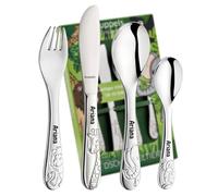 Schmalz Cúpulas Animales de la Selva - Cubertería infantil de 4 piezas - Juego de cubiertos de acero inoxidable para niños con grabado - Cuchara, tenedor, cuchillo, cucharadita - Personalizable