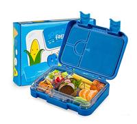 Schmatzfatz Lonchera para niños con compartimentos, colorida lonchera Bento, sin BPA, azul, patrón de dibujos animados, 6 compartimentos, a prueba de fugas, apta para lavavajillas