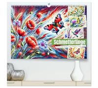 Schmetterlinge und ihre Blumenfreunde in lebhaften Farben (hochwertiger Premium Wandkalender 2026 DIN A2 quer), Kunstdruck in Hochglanz: Kunstvolle Begegnungen zwischen Schmetterlingen und Blumen