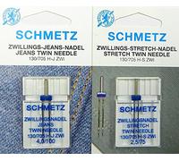 SCHMETZ Agujas Coser Stretch Zillings Twin Aguja 2,5/75 // Jeans Zwillings Twin Aguja 4,0/100 / Sistema 130/705