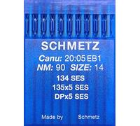 SCHMETZ Agujas para máquina de coser, 10 134 SES, pistón redondo, DPx5 SES, grosor 90/14