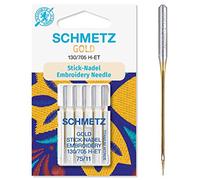 Schmetz - Agujas para máquina de coser + enhebrador de agujas, Single Packet, Gold Embroidery 75/11 + Threader