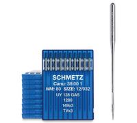 SCHMETZ 100 agujas con cabo redondo para máquinas de coser industriales sistema UY 128 Gas | TVx3 | 149x3 | 1280 | Grosor de aguja 80/12