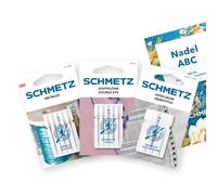 SCHMETZ | Set Creative | Surtido | 11 Agujas para máquinas de coser | Metallic / Doble Ojo / Vainica | Incluye 1 aguja ABC